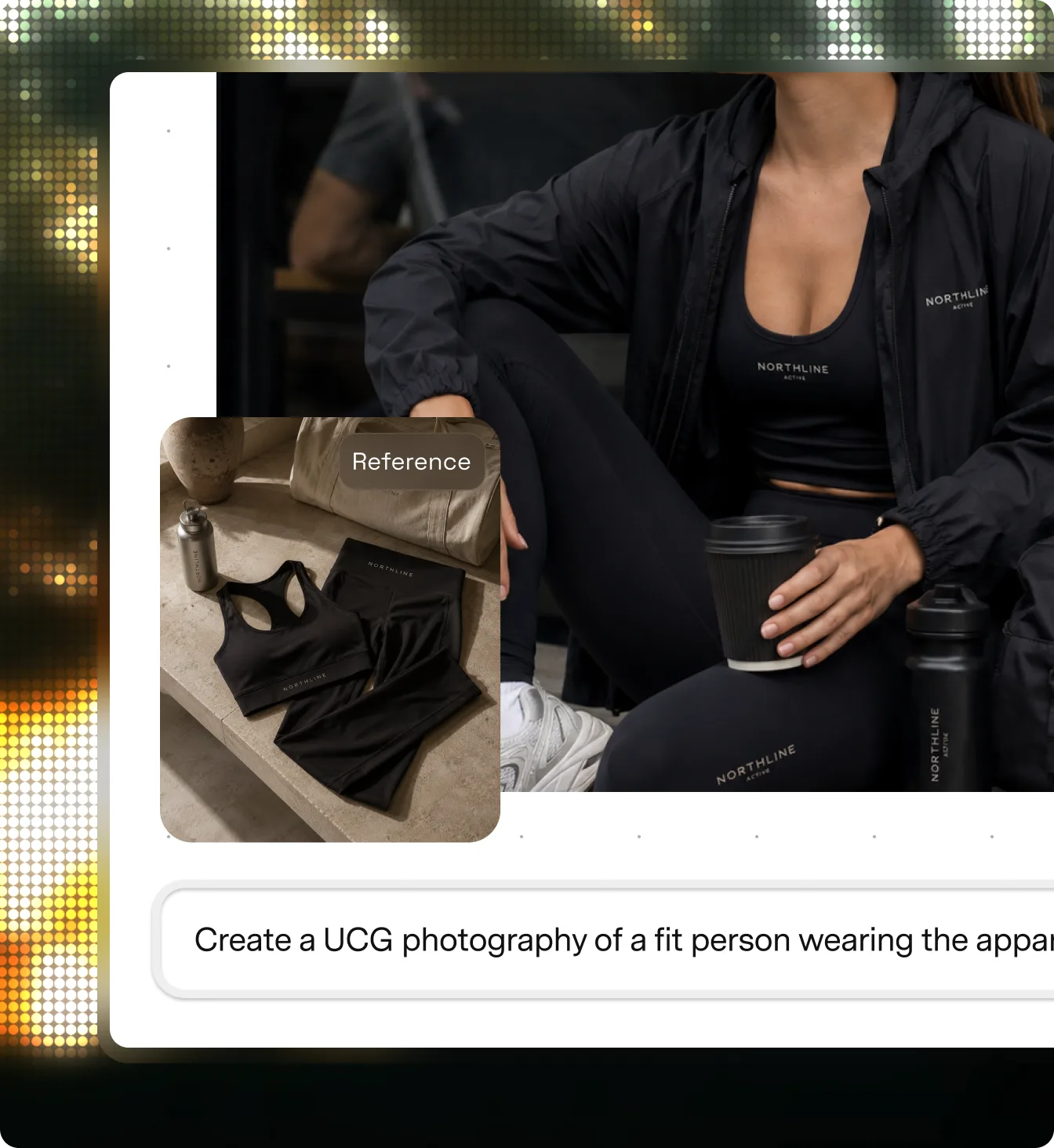 Astrono generating a lifestyle photo of a model in the apparel from a reference product shot and a prompt