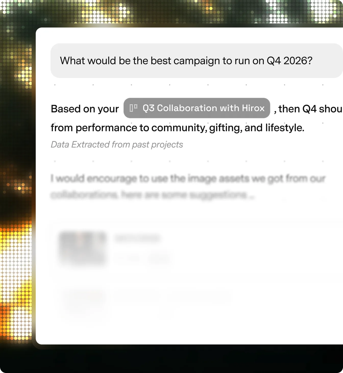 Astrono recommending a Q4 campaign based on data extracted from a past Q3 collaboration project